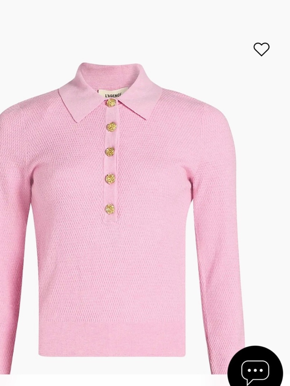 L'AGENCE Pink Long-Sleeve Polo Sweater with Gold Buttons